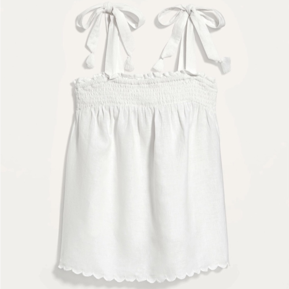 Old Navy Camisole in White Linen with Bow Tie Shoulder Straps. Size XL. New!